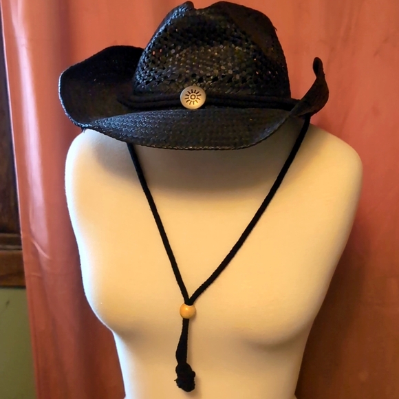 Cov-ver Handmade Straw Cowboy Hat with Drawstring - Picture 1 of 6